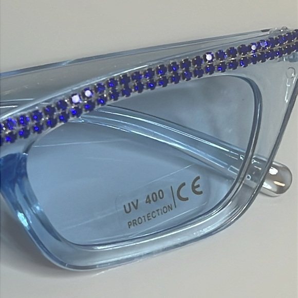 Blue Cat Eye Rhinestone Sunglasses - Picture 2 of 7
